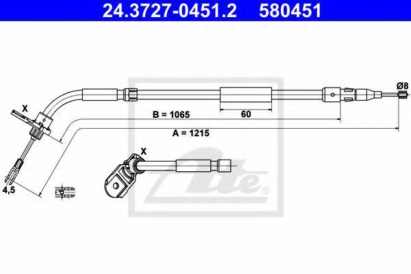 Трос, стояночная тормозная система ATE 24.3727-0451.2